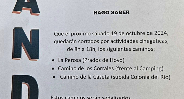 Bando: Restricciones temporales de acceso con motivo de la celebración de Batida/Montería en el Mp-185