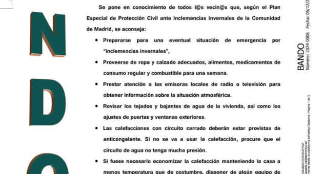 Bando: Medidas preventivas ante inclemencias invernales