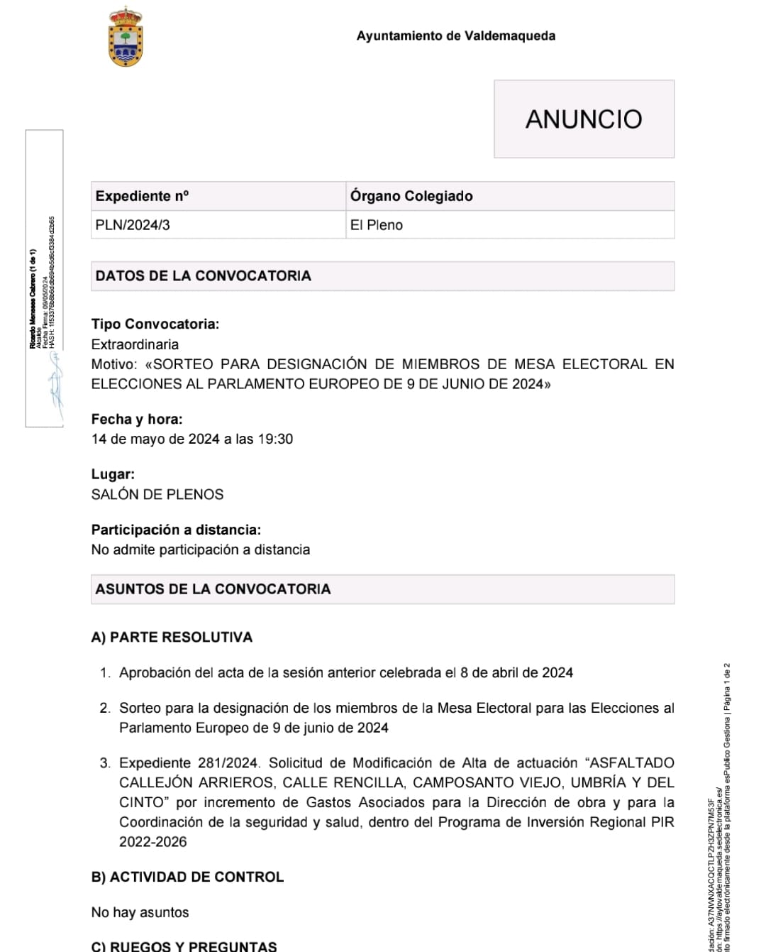 CONVOCATORIA PLENO 20240514