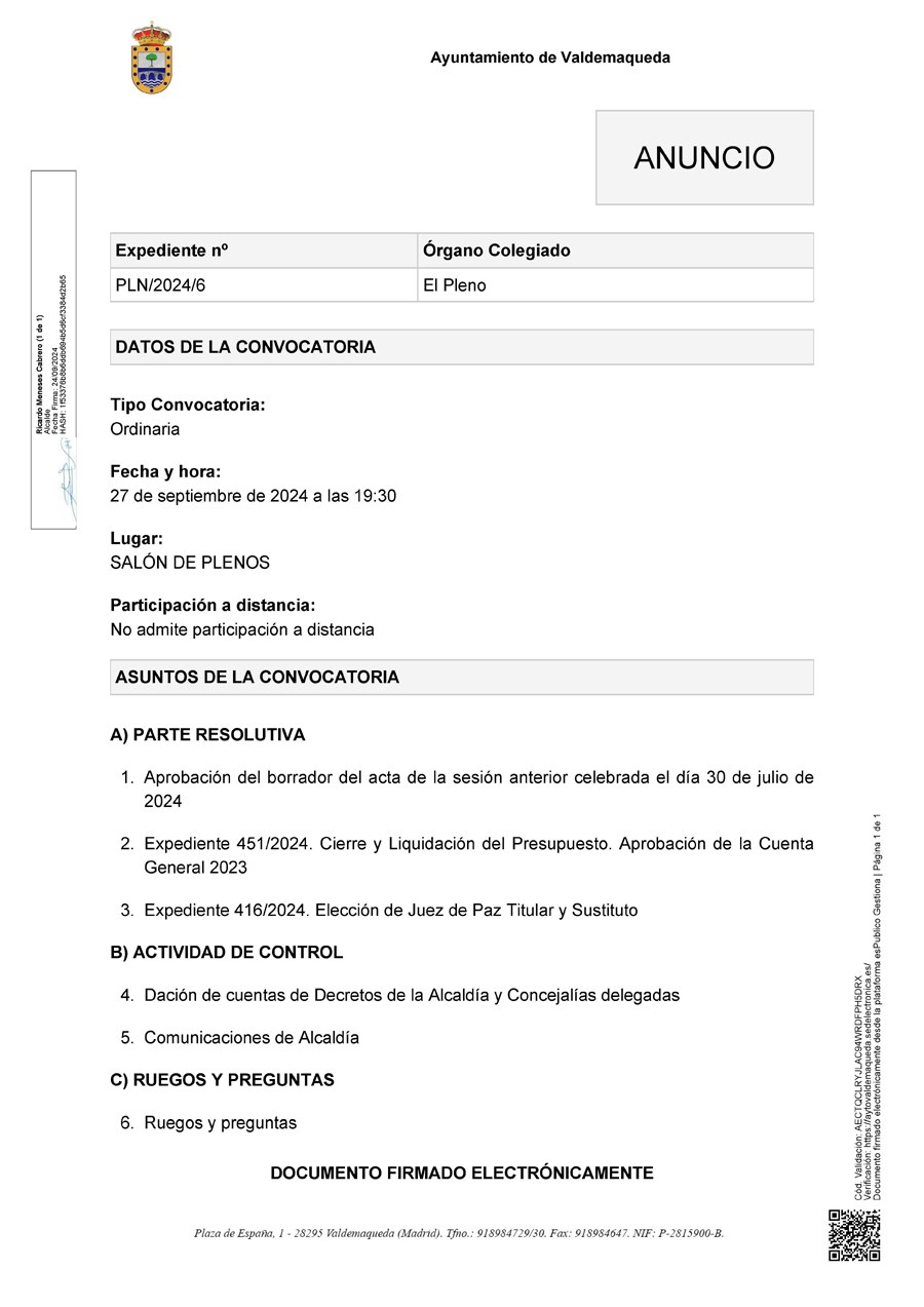 20240924 Anuncio convocatoria pleno