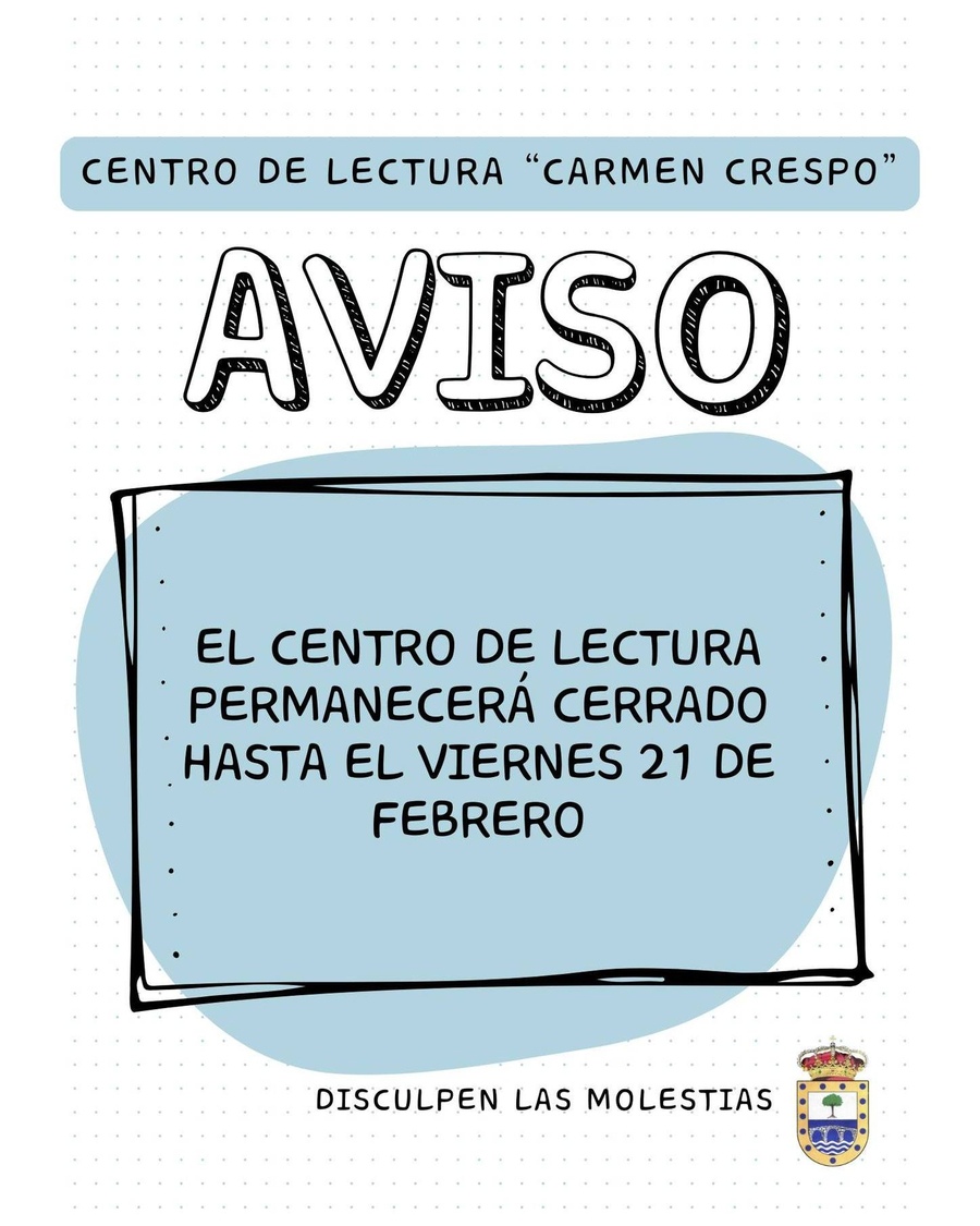 Aviso cierre centro lectuta hasta 21 feb 25