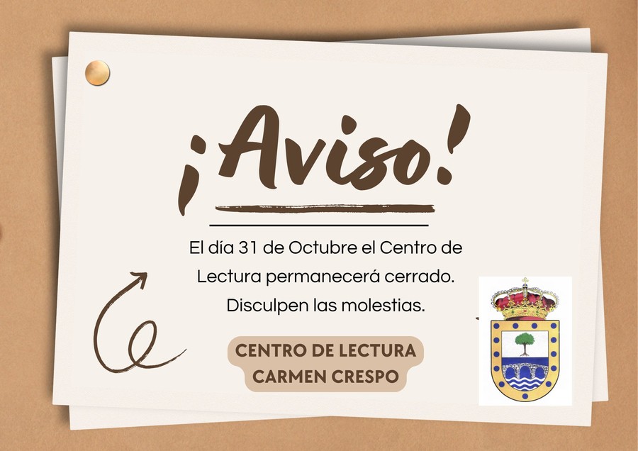 Aviso Centro de lectura Valdemaqueda 31 oct 25 cerrado