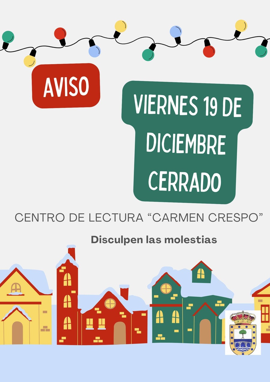 Aviso Centro de lectura Valdemaqueda 19 dic 25 cerrado