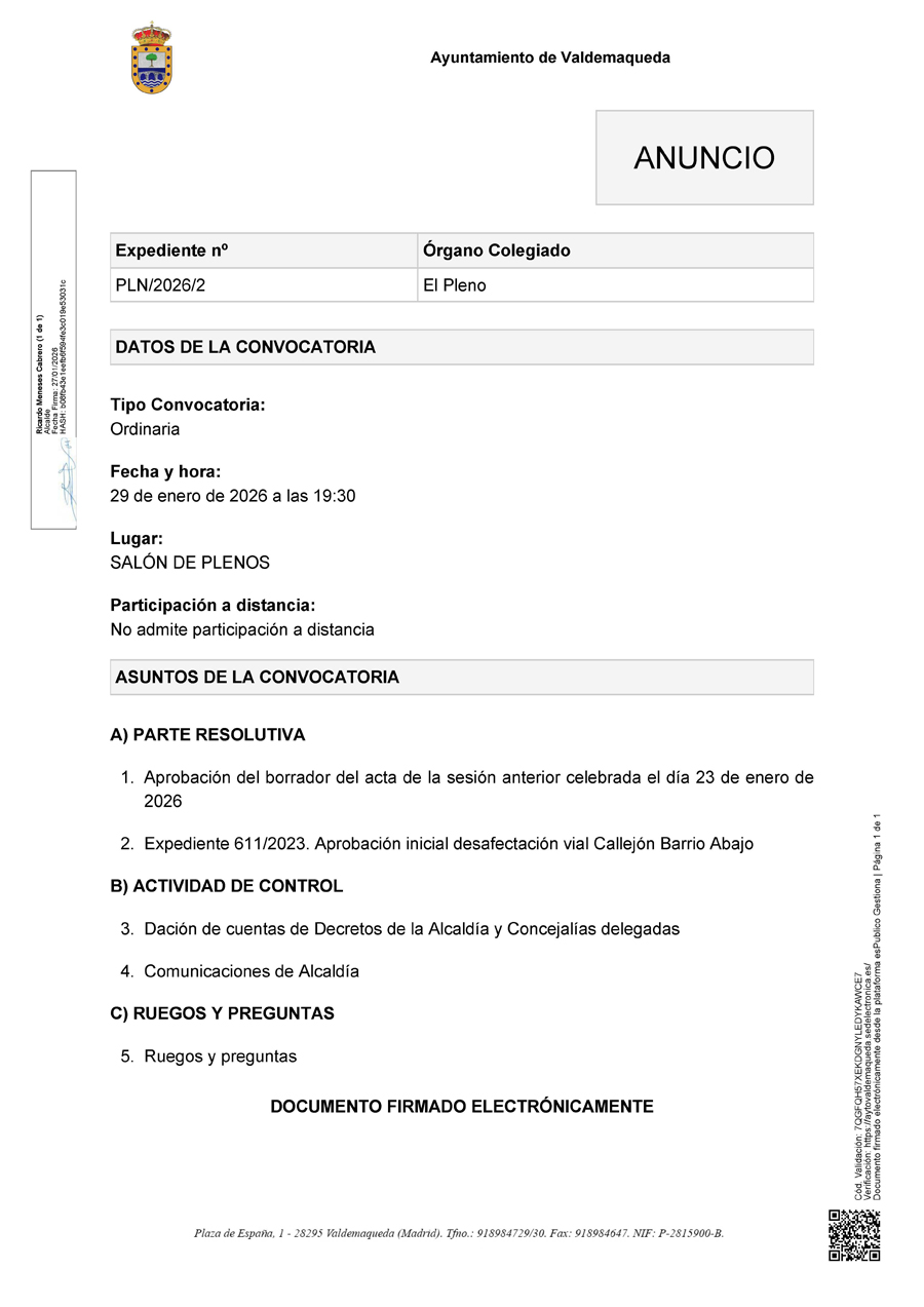 20260127 Comunicación Anuncio de la convocatoria
