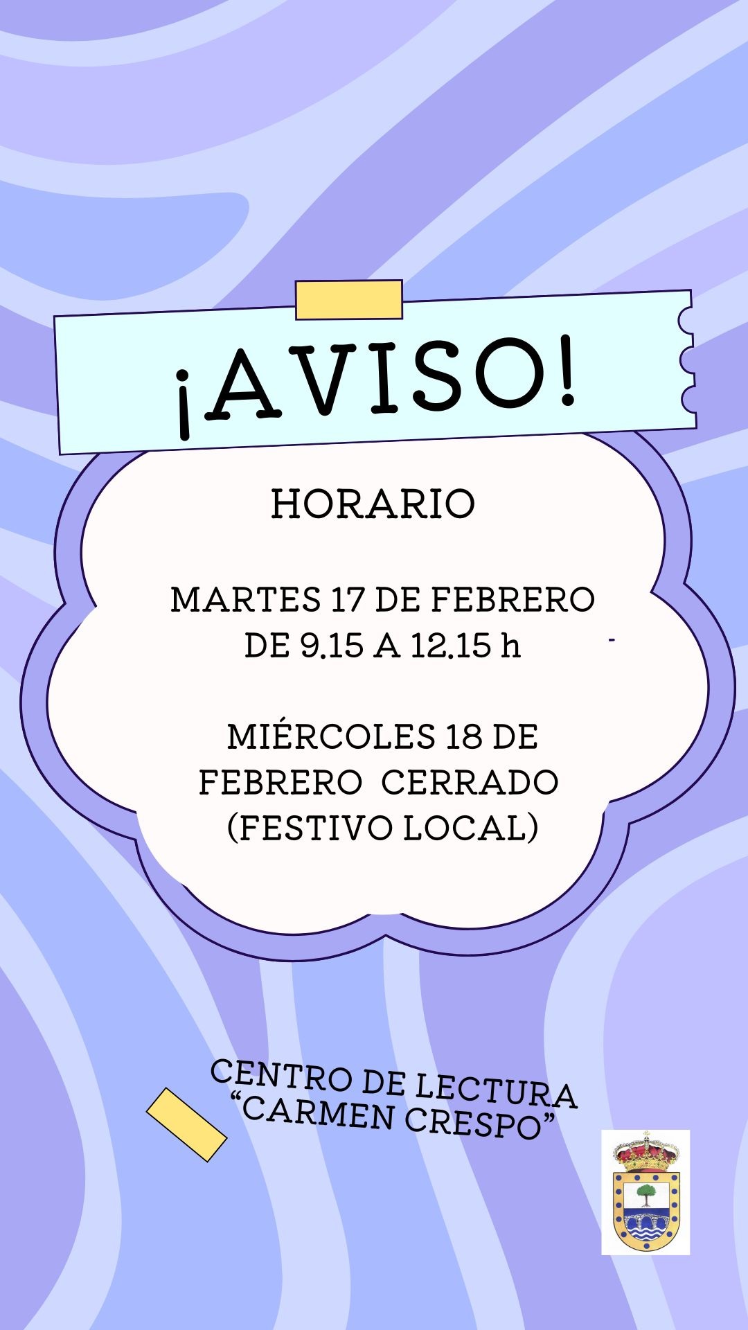 Aviso Centro de lectura 17 feb 2026