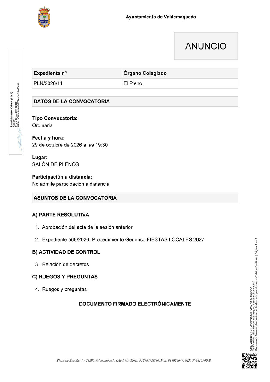 Convocatoria pleno 29 oct 26