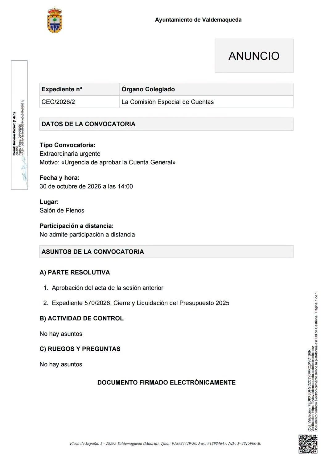 Convocatoria comision especial cuentas