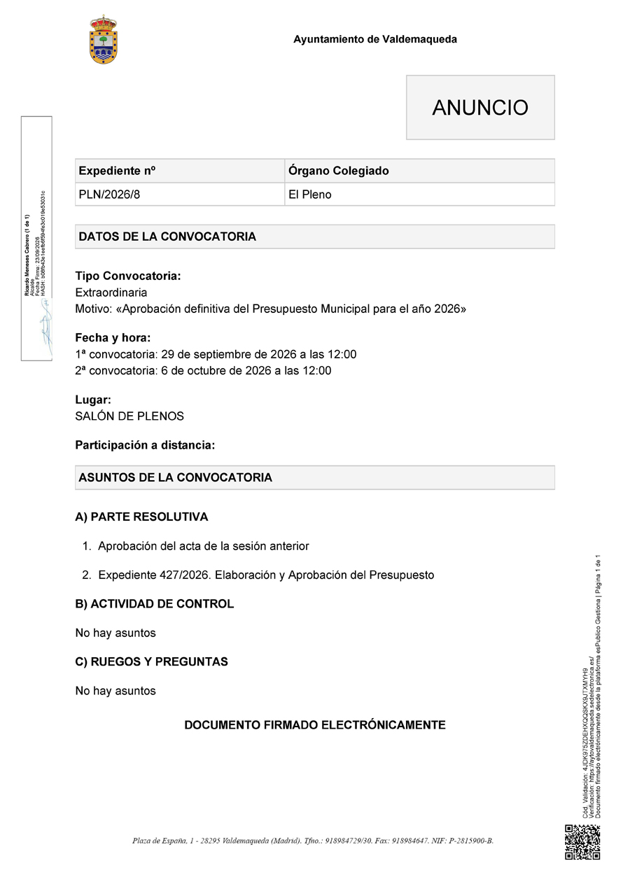 20260923 Comunicacion Anuncio de la convocatoria