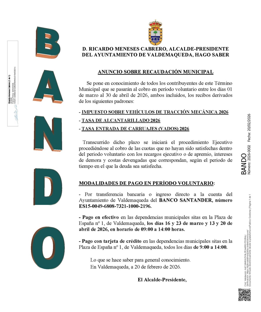 BANDO RECAUDACION IBI RUSTICA Y URBANA 2025