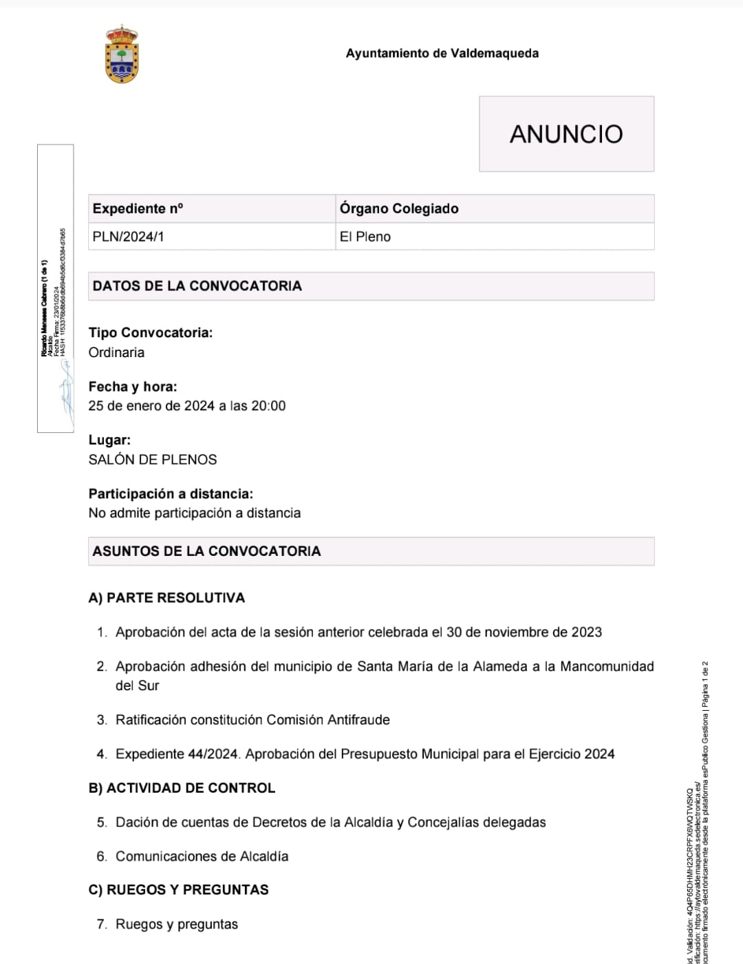 CONVOCATORIA PLENO 20240125